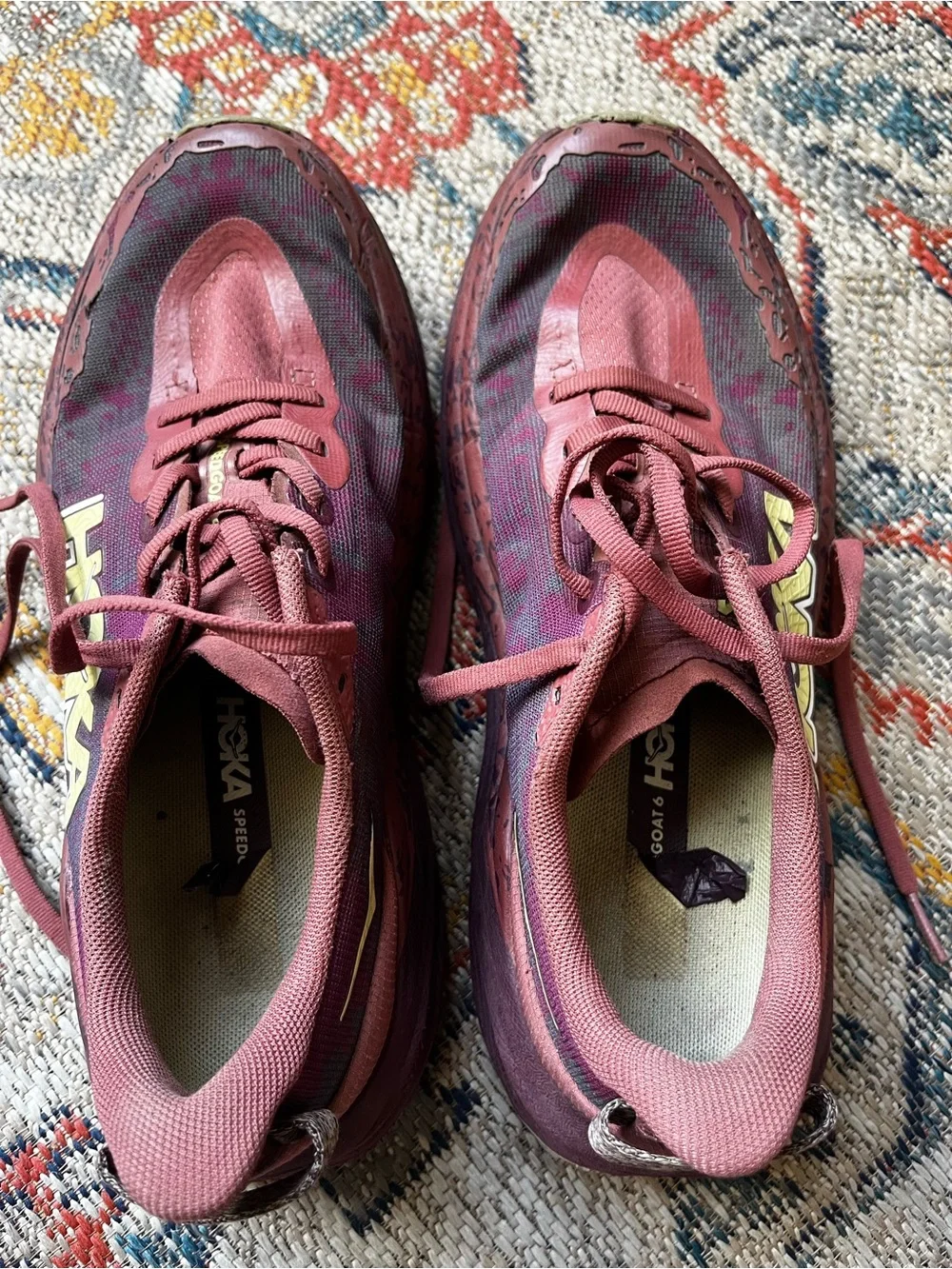 Hoka Speedgoat 6 Women's Burgundy and Yellow Athletic Running Shoes Size 8.5